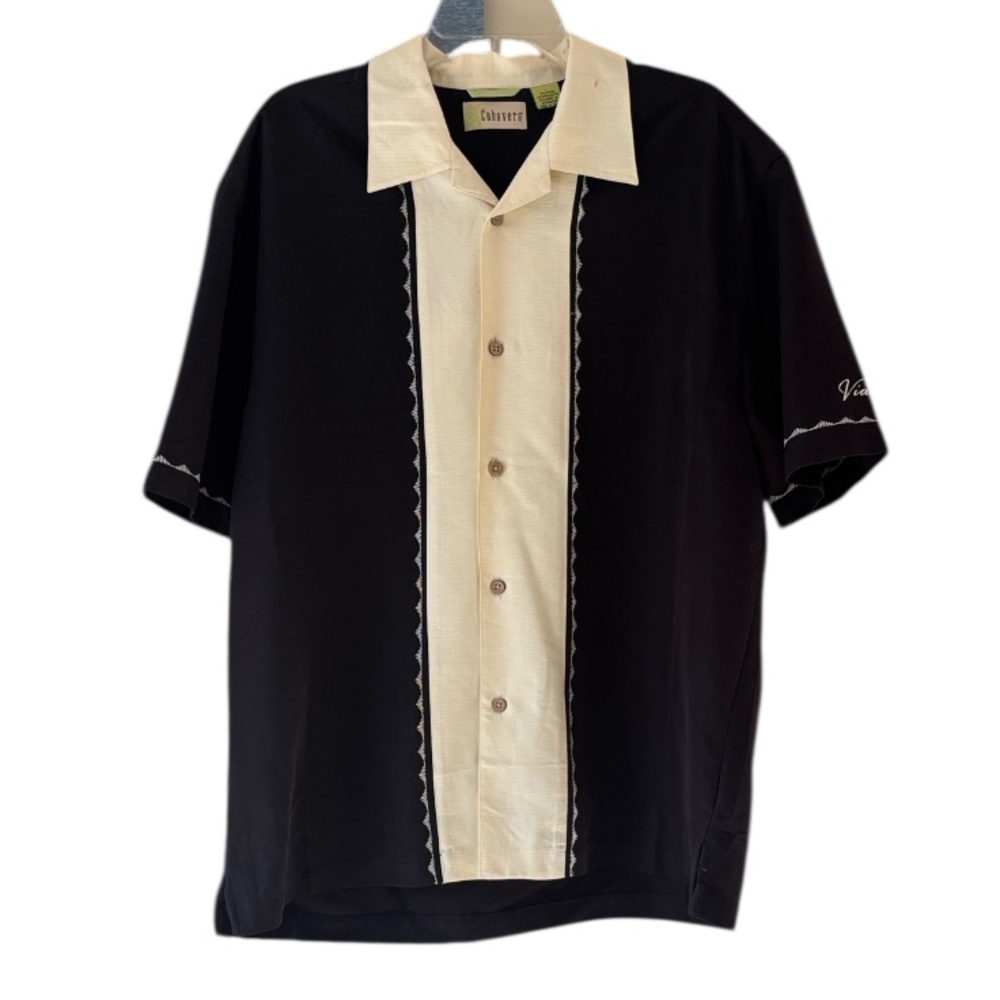 Vintage Cubavera Black and Cream Embroidered Shirt